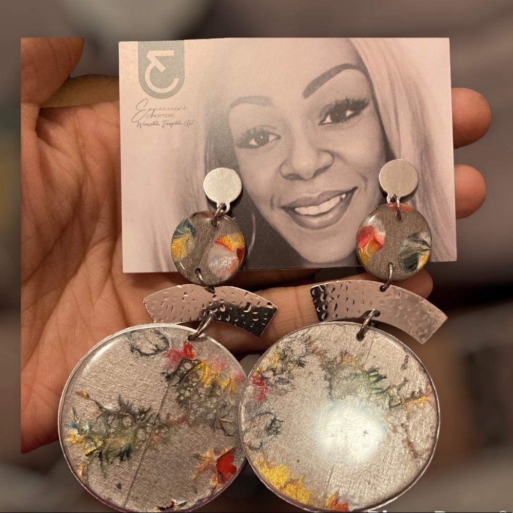 NWOT hand crafted wood and resin earrings with brass accents.